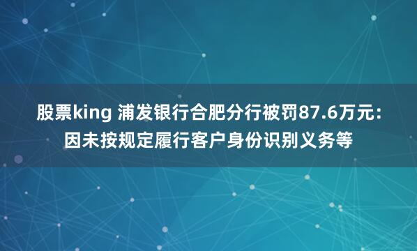 股票king 浦发银行合肥分行被罚87.6万元：因未按规定履行客户身份识别义务等